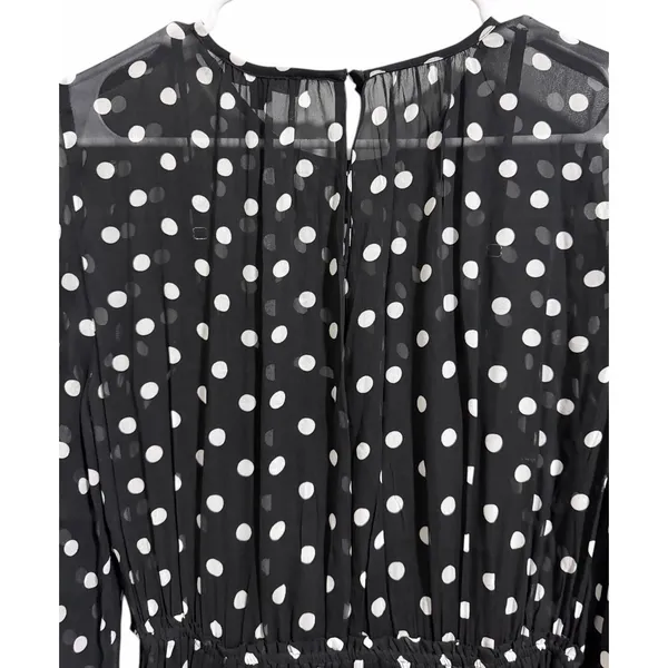 J. Crew Long-Sleeve Chiffon‎ Midi Dress Black Polka Dot Women's Size Small - Image 4