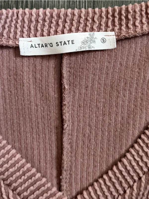 Altar'd State Dusty Rose Pink Ribbed Front Pocket Shirt Size Small Casual Basics - Image 4