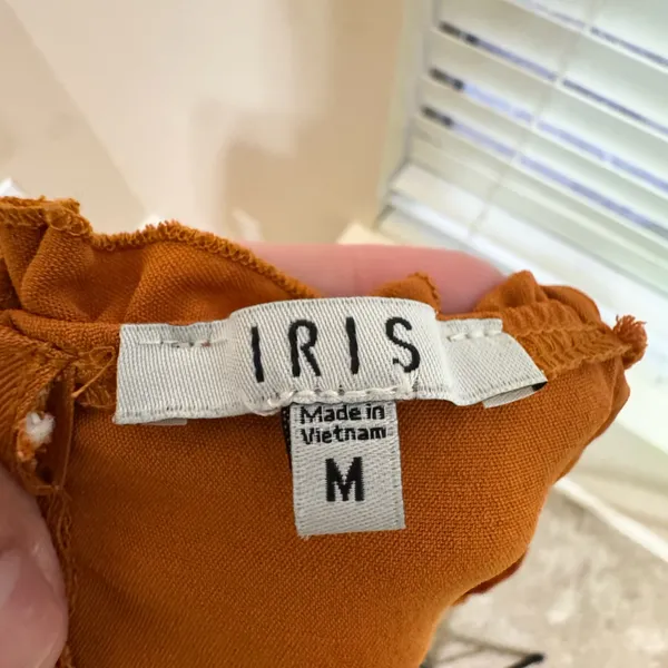 IRIS Rust Orange Ruffle Mini Dress Size M – Boho Flowy Summer - Image 10