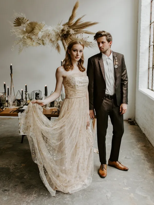 Joanna August • BHLDN Brenda Long Star Gown strapless champagne tulle glitter - Image 7