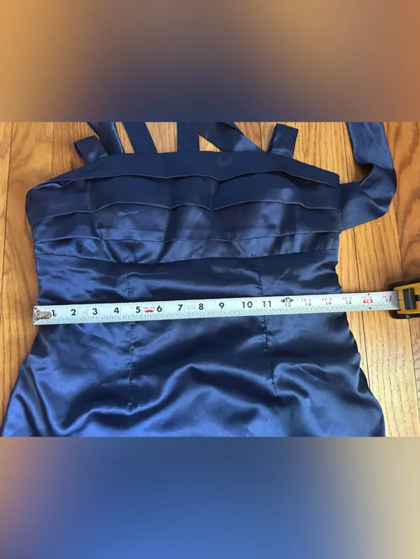 Navy Satin A-Line Dress with Tie Shoulder Straps size 8 - Image 5