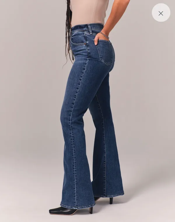 Abercrombie Curve Love Ultra High Rise Stretch Flare Jean - Dark Wash - Image 3