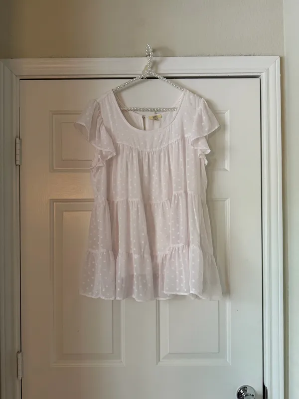 Kori White Chiffon Tiered Swiss Dot Top - Image 2