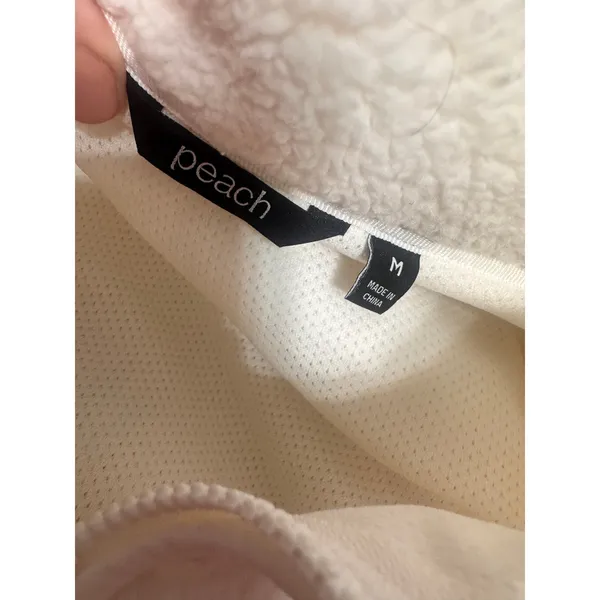 Peach White Sherpa Fleece Full Zip Jacket Womens Size Medium Mesh Lined Cream - Image 4