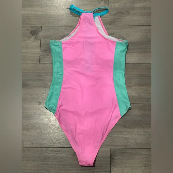 🆕 Pink and Green Women's Swimsuit Size M - Image 2