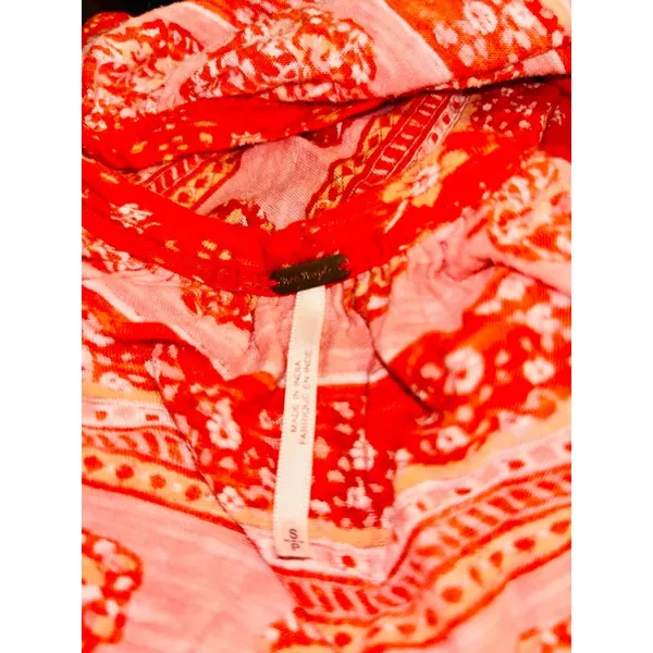 FREE PEOPLE Fruit Punch Combo Orange Paisley Boho Puff Sleeve Oversized Top S - Image 5