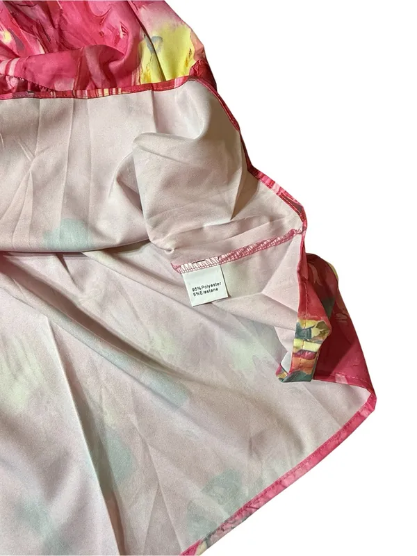 Pink Abstract Floral Tiered Maxi Dress Long Sleeve Faux Wrap Medium - Image 2