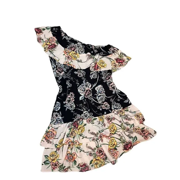Aqua Pink Ruffle‎ One Shoulder Tiered Mini Dress Size XS - Image 4