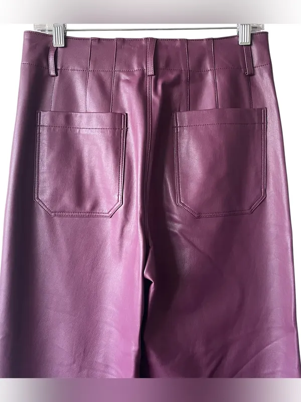 Maeve x Anthropologie Colette Wide Leg Cropped Faux Leather Burgundy Pants 28 - Image 5