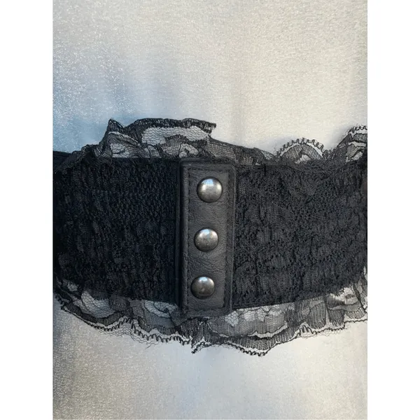 Deadstock Vintage Y2K Black Lace Corset Belt Leather Trim Statement Wide Cincher - Image 6