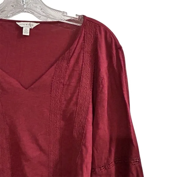 Lucky Brand‎ Women's V-Neck Long Sleeve Blouse Red Size S Casual - Image 6