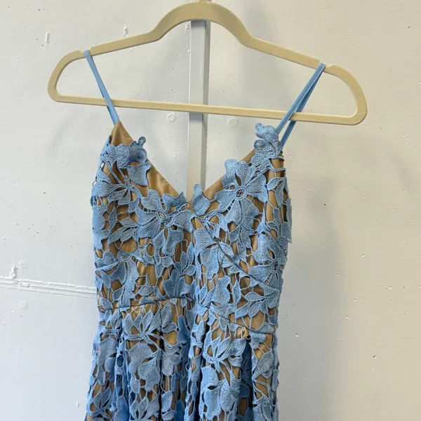 Love Ady‎ Blue Floral Guipure Lace Sleeveless Cocktail Mini Dress A-Line - Image 3