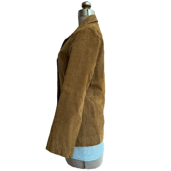 Vintage Hypo Active Light Brown Suede Leather Jacket Blazer Button Front - Image 3