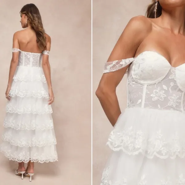 LULU's Sexy Floral Bridal Shower Reception Romantic Corset Off the Shoulder - Image 3