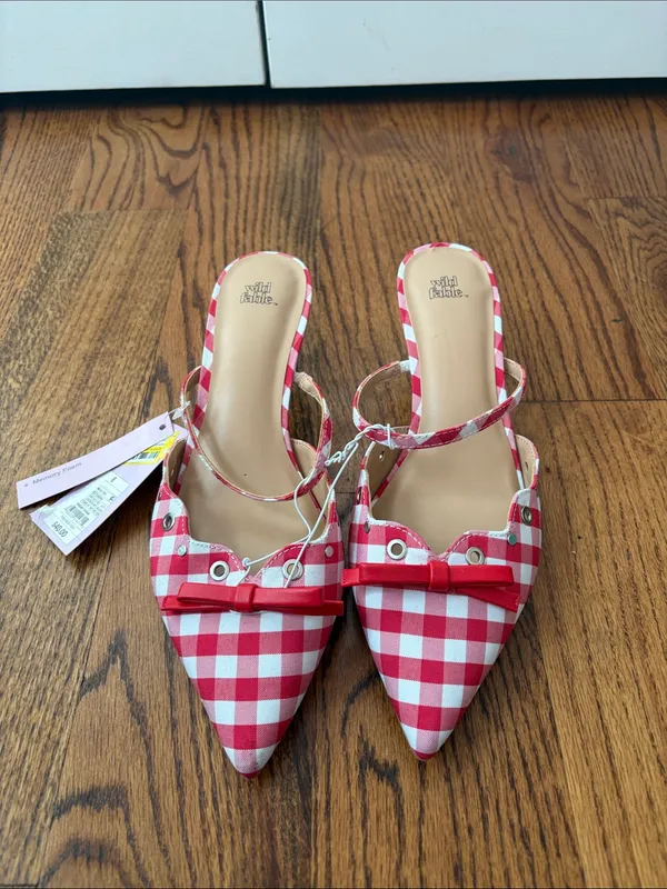 wild fable Red & White Gingham Pointed-Toe Slingback Mules Size 8 New with Tags - Image 2