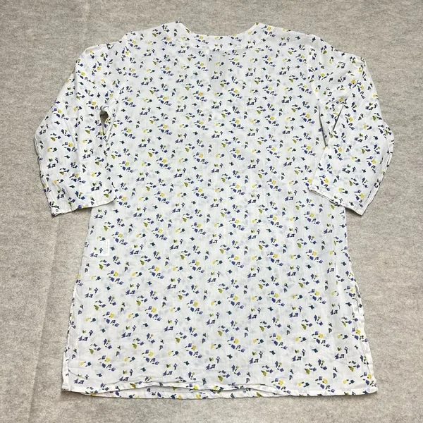 Mahogany Floral Cotton Tunic Top White Blue‎ Yellow Split Neck 3/4 Sleeve Small - Image 6