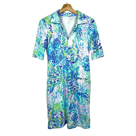 Lilly Pulitzer Women UPF 50 Shift Dress Sz XS Floral Blue‎ Green Pink Resort - Image 3