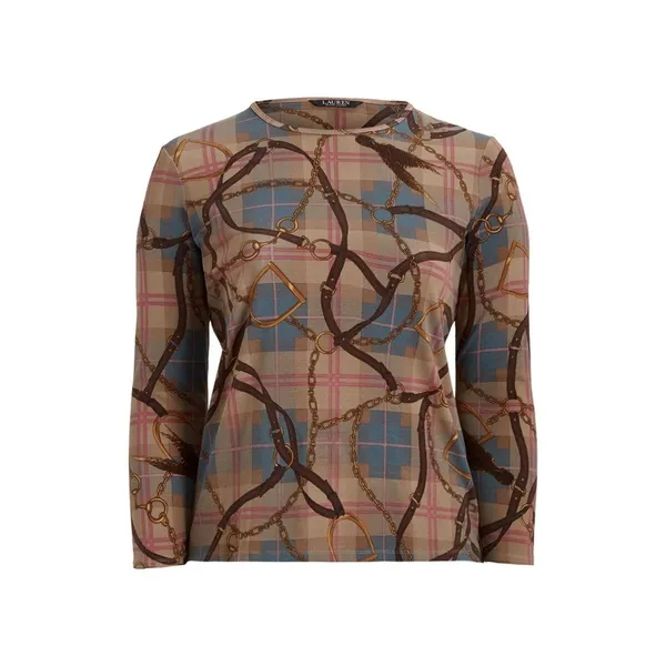 Ralph Lauren equestrian plaid long sleeve top chains hardware preppy stretch - Image 5