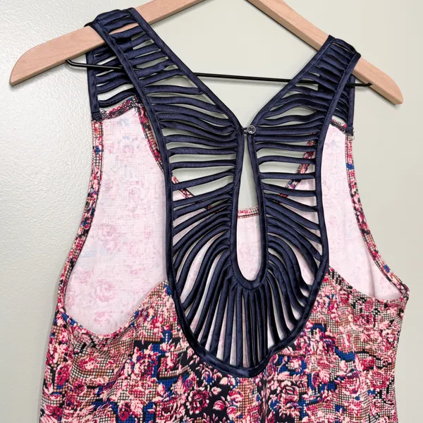 Free People Digital Damsel Bodycon Mini Dress Pink Blue Floral Women’s Large - Image 7