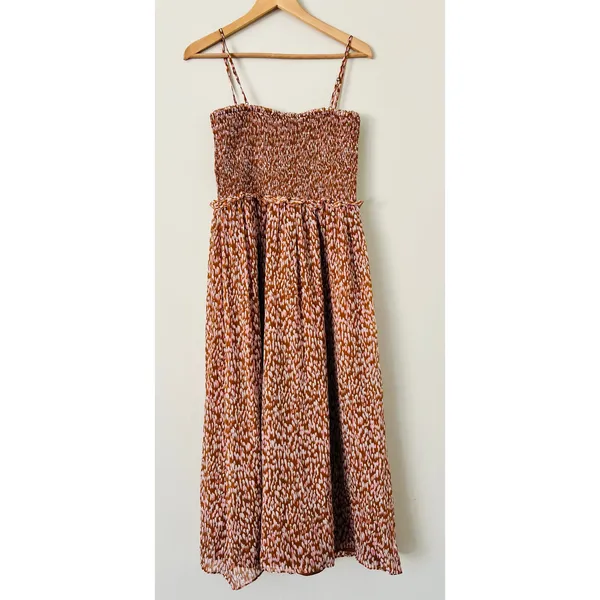 Joie Ambroise Copper Brown Women's Dress Summer A-Line‎ M Smocked Strappy Flowy - Image 6