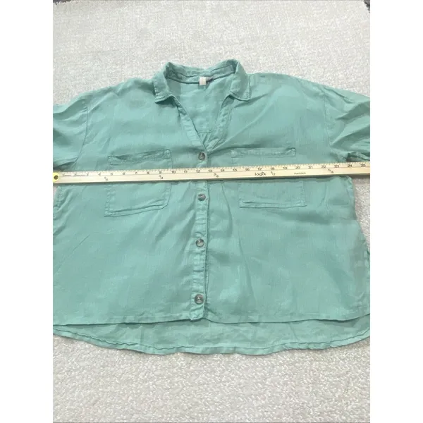 Pilcro Anthropologie Green Linen Blend Short Sleeve Button Up Cropped Shirt S - Image 8
