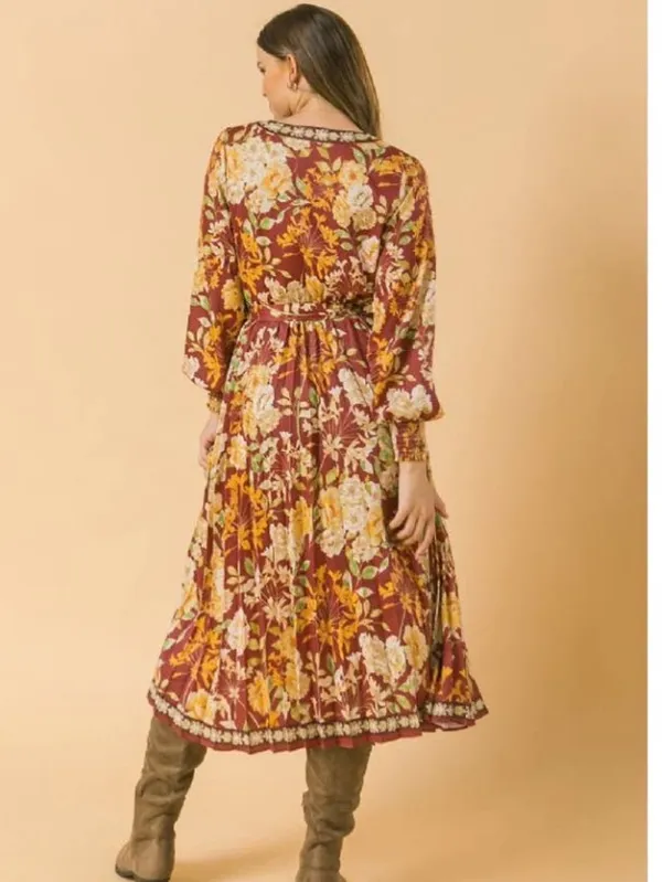 Flying Tomato Burgundy Floral Long Sleeve Maxi Dress - Image 6