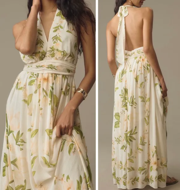 Farm Rio V-Neck Floral Chiffon Maxi Dress, Size S - Image 2