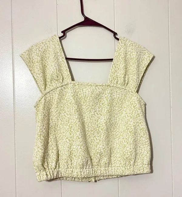 Madewell Floral Jacquard Button Front Top Faded Seagrass Cream & Green Size XS - Image 8