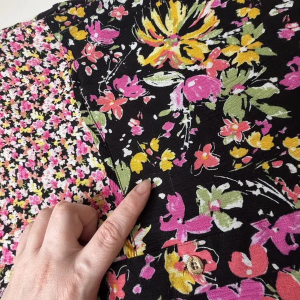 Calessa Floral Patchwork Button Down Shirt Large Multicolor Boho Maximalist Black - Image 7