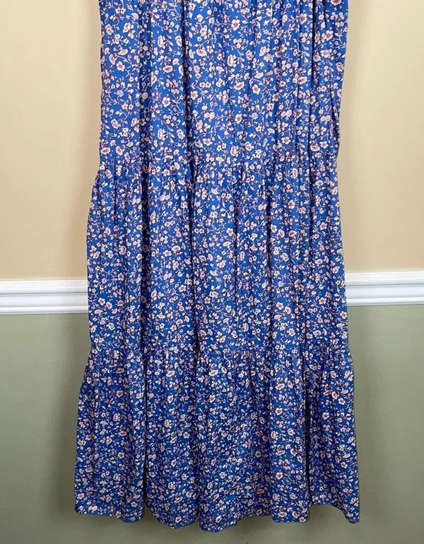 Madewell Women’s Boho Cottagecore Floral Print Shoulder Tie Tiered Midi Dress - Image 3