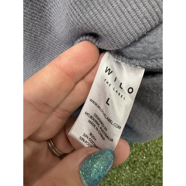 WILO The Label Hoodie Women Grey Purple Wellness Club Puff Print Sweatshirt Gym - Image 6