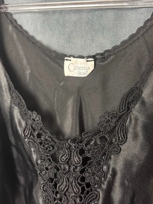 Vintage Black Lace Trim Satin Cami Top - Image 3