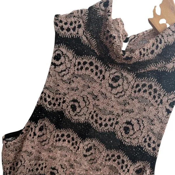 Privy Size S High Neck Lace Bodycon Maxi Dress Black Gold Special‎ Occasion NYE - Image 4
