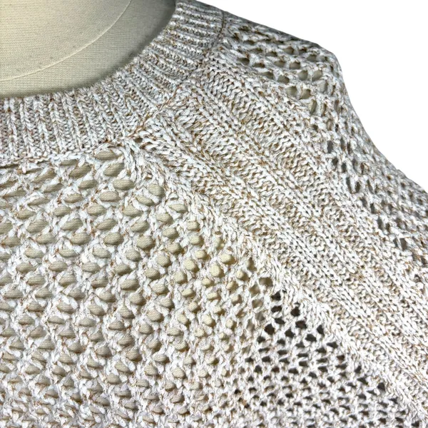 TALBOTS NWOT Open Stitch Poncho‎ in Rattan, Large, Bohemian Neutral Knit - Image 7