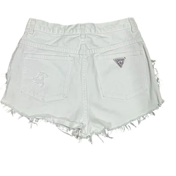 Vintage GUESS Women's White High-Waisted Cut-Off Denim Shorts Standard Size 12 - Image 6