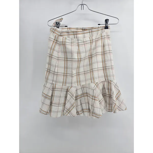 Veronica Beard Jeans Skirt Womens XS Ruffle Faux Wrap Plaid Multi EUC - Image 2