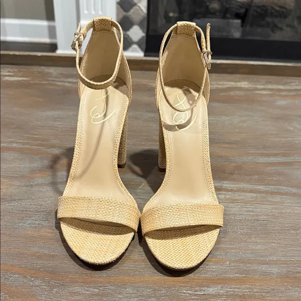 Sam‎ Edelman Yaro Block Heel Sandals 9.5W New Nude Raffia Textured - Image 7