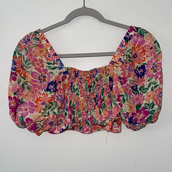 Anthropologie Abel the Label Floral Pink & Cream Puff sleeve crop size small - Image 8
