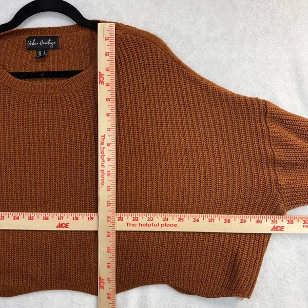 Urban Heritage L Cropped Knit Sweater‎ Rust Brown Balloon Sleeve Cozy Oversized - Image 6