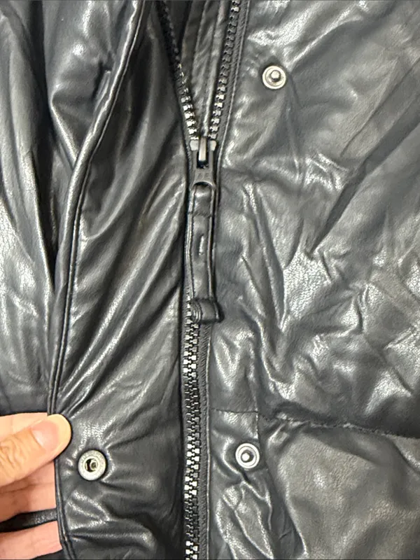 American Eagle AE Chill Puffer Vegan Leather Jacket Coat Zip Button Pockets NWT - Image 5