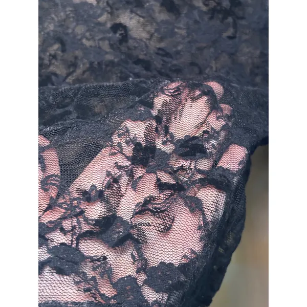 Womens Lace Crop Top Small Black Bell Sleeve Mock Neck Goth Whimsigoth‎ Festival - Image 8