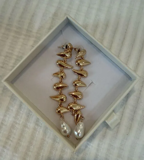 Peppermayo Gold Drop Earrings with Pearl Accent - Image 7