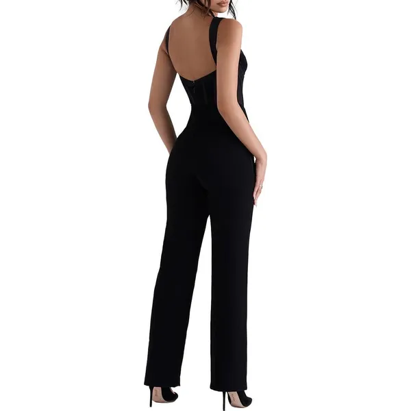 House of CB Mylene Corset Straight Leg Black Cocktail Formal Jumpsuit S - Image 4