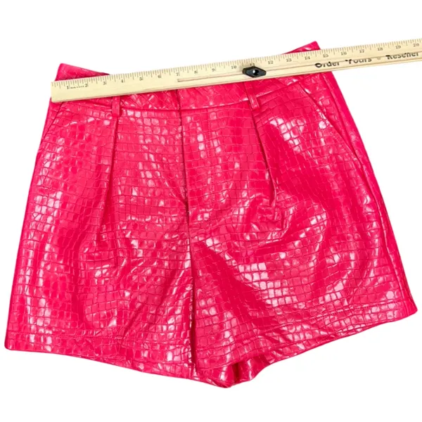 7 For All Mankind Hot Pink Vegan Leather Crocodile Crop Top Shorts Set M NEW Tag - Image 5