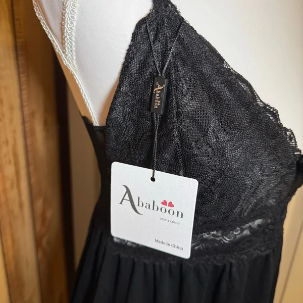 Ababoon Black Lace V-Neck Chemise Slip Dress NWT Medium - Image 4