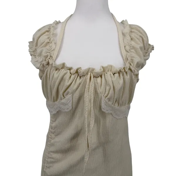Fashion‎ Star Quality Cream Milkmaid Fairy Cottagecore Ruffle Mini Dress Lace S - Image 3
