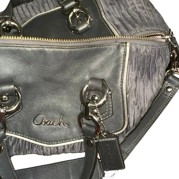 COACH • Ashley Gathered Sateen/Leather Grey Satchel Bag Purse • F20084 - Image 12