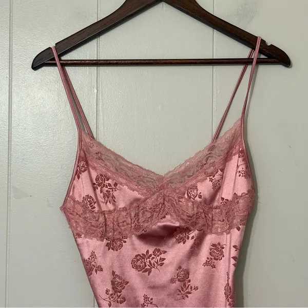 Motel Rocks Coti Satin Lace Slip Dress Pink Floral Bodycon Y2K Coquette Womens M - Image 8