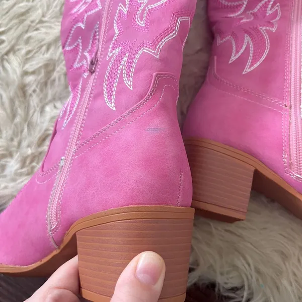 Pink Flame Faux Suede Knee High Cowgirl Western Boots US 7.5 - Image 4