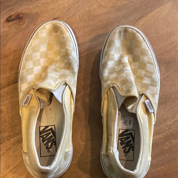 Vans Yellow and White Checkered Slip-Ons - Image 2